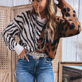 Coffee Westlicher Leopard-Zebra-Pullover mit langärmligem Rundhals - Foto 4