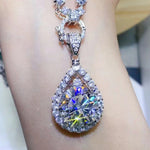 10 Carat Moissanite Teardrop Pendant Platinum-Plated Necklace | Redblad 18K Solid Gold & Certified Diamond Earrings