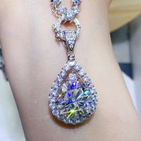 10 Carat Moissanite Teardrop Pendant Platinum-Plated Necklace
