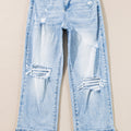 Beau Blue Light Wash Distressed Straight Jeans - Damesmode Afbeelding 4 - Foto 4