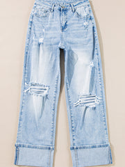 Beau Blue Light Wash Distressed Straight Jeans – Damenmode Bild 4 - Miniatuur