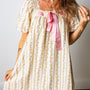 Multicolour Floral Print Contrast Ribbon Bow Lace Trim Square Neck Mini Dress