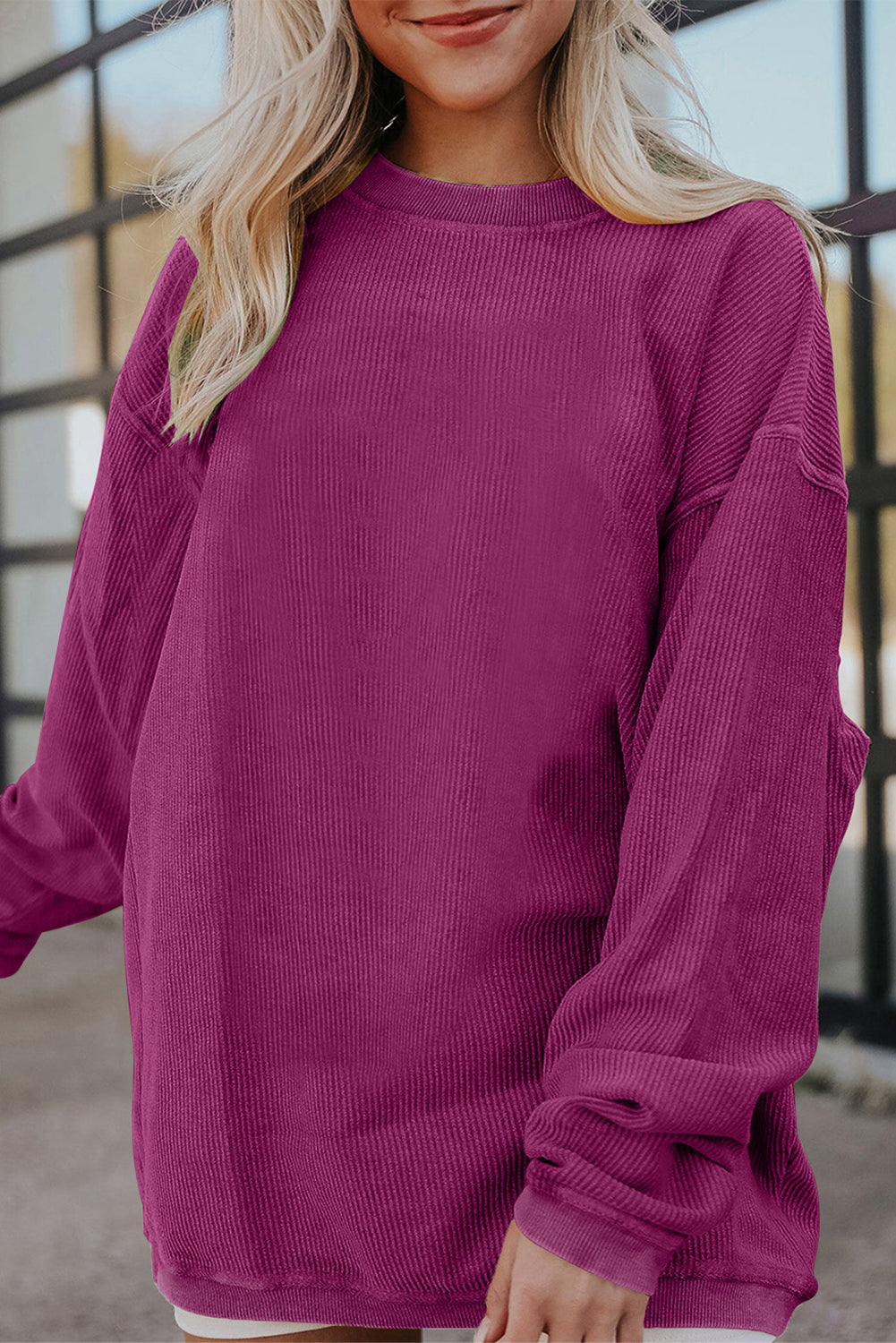 Smoke Gray ribbelagt fløjlssweatshirt i oversized sweatshirt