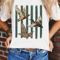 Wäiss Western Mallard Stripes gedréckte grafesch ronn Hals Casual T-Shirt - Foto 2