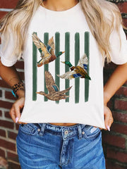 Strips blancs de colverts de l’Ouest imprimé t-shirt décontracté à col rond - Miniatuur
