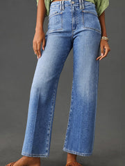 Jeans taille haute à jambes droites amples et larges bleu crépuscule - Miniatuur