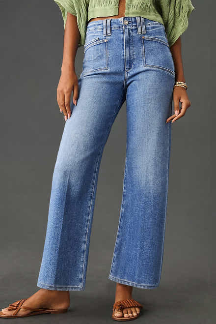 Jeans a vita alta tagliati a gamba dritta e largo blu crepuscolo