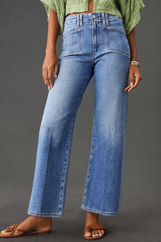 Jeans taille haute à jambes droites amples et larges bleu crépuscule
