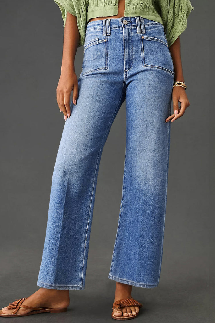 Dämmerungsblaue, locker, gerade beine, hoch geschnittene Jeans - Damesmode