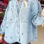 Sky Blue Stars Pattern Long Sleeve Shirt Collar Denim Jacket