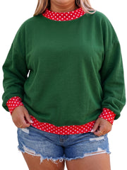 Dirty blue Polka Dot Patchwork Round Neck Plus Size Sweatshirt - Miniatuur