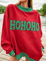 Fiery Red Polka Dot Letter Print Contrast Trim Mock Neck Sweatshirt - Miniatuur
