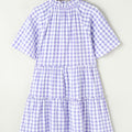 Lavendula Plaid Ruffle Breet Kuerzäerm Babydoll Mini-Kleed - Foto 6