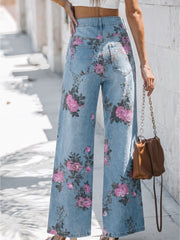 Sky Blue Garden Floral Print Bootcut Jeans - Miniatuur