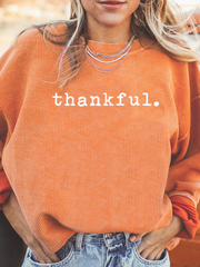 Sweatshirt de Ação de Graças Laranja Thankful Canelado com Gola Redonda - Miniatuur