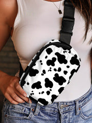 White Cow Pattern Print Buckle Wide Belt Inclined Shoulder Bag - Miniatuur