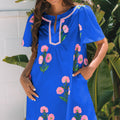 Rose Floral Short Sleeve Split Neck Loose Mini Dress - Foto 4