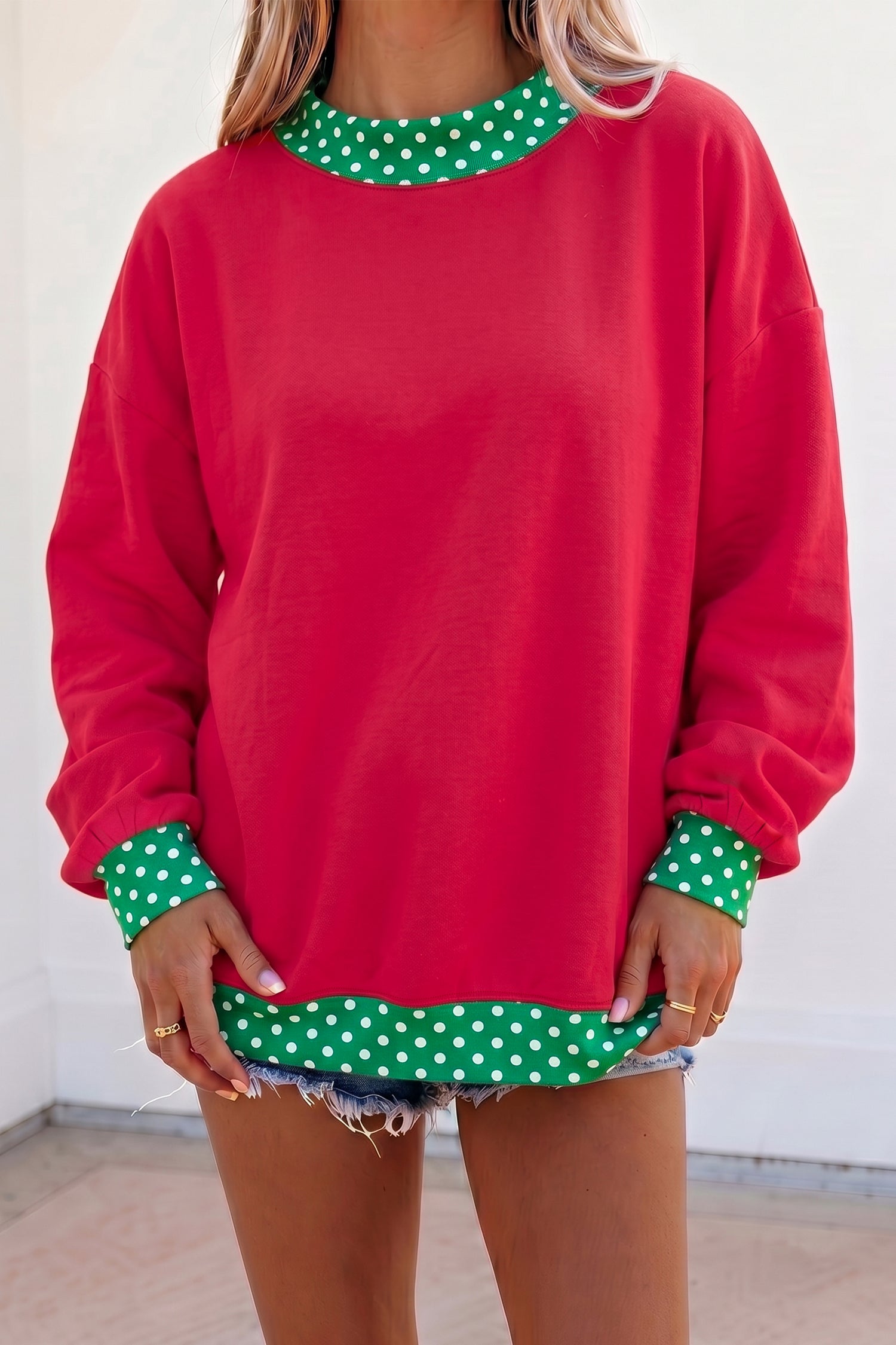 Orangefarbener Colorblock Polka Dot Contrast Trim Oversized Sweatshirt