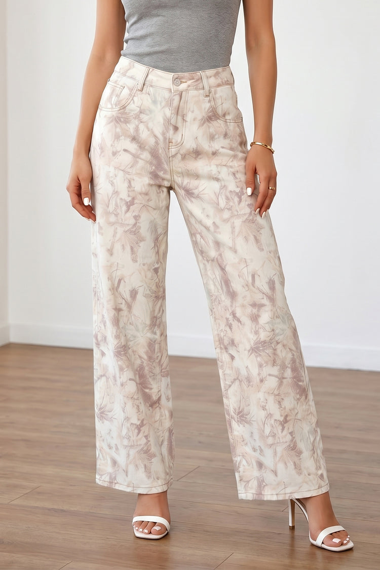Khaki Woodland Camo Bauchkontroll Denim Breet Been Jeans - Damesmode