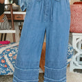 Dusk Blue Ruffled Hem Wide Leg Chambray Pants - Foto 3
