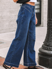 Voile bleu Couture Détail de taille Pantalon large à poignets - Miniatuur