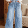 Beau Blue Drawstring Waist Wide Leg Ankle Length Jeans - Damesmode Afbeelding 4 - Foto 4