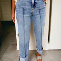 Myosotis Center Seam Cuffed Hem Straight High Waist Jeans - Foto 1