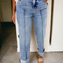 Myosotis Center Seam Cuffed Hem Straight High Waist Jeans