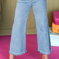 Myosotis Acid Washed High Rise Cropped Wide Leg Jeans - Foto 1