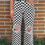 Motif à damier Zwart, trous vieillis, bordure brute, jean coupé