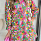 Roze Abstract Printed Lantern Sleeve Knooped Mini Jurk