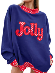 Fiery Red Polka Dot Letter Print Contrast Trim Mock Neck Sweatshirt - Miniatuur