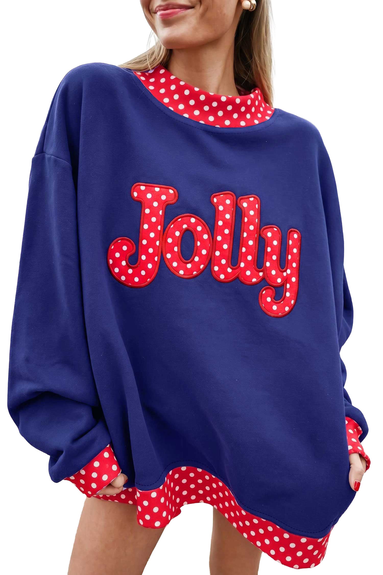 Sweat à manches à pois à pois contrasté avec un col faux à motifs rouges flamboyants