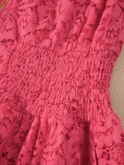 Robe sans manches en dentelle florale corail à fermeture éclair, encol en V et taille smock - Miniatuur