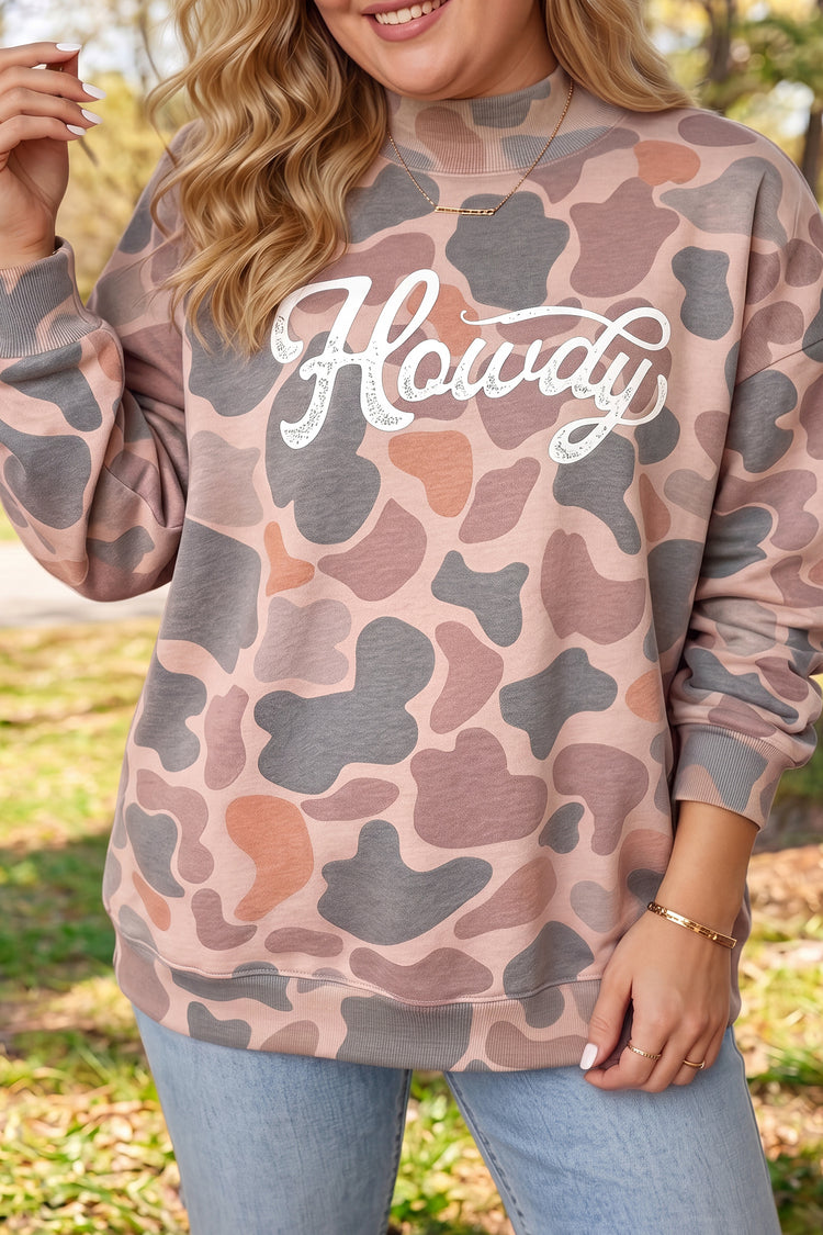 Mehrfarbiger Camouflage Western Graphic Plus-Size-Sweatshirt - Damesmode