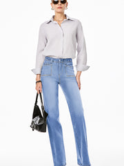 Jeans taille haute à jambes droites amples et larges bleu crépuscule - Miniatuur