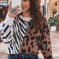 Coffee Westlicher Leopard-Zebra-Pullover mit langärmligem Rundhals - Foto 3