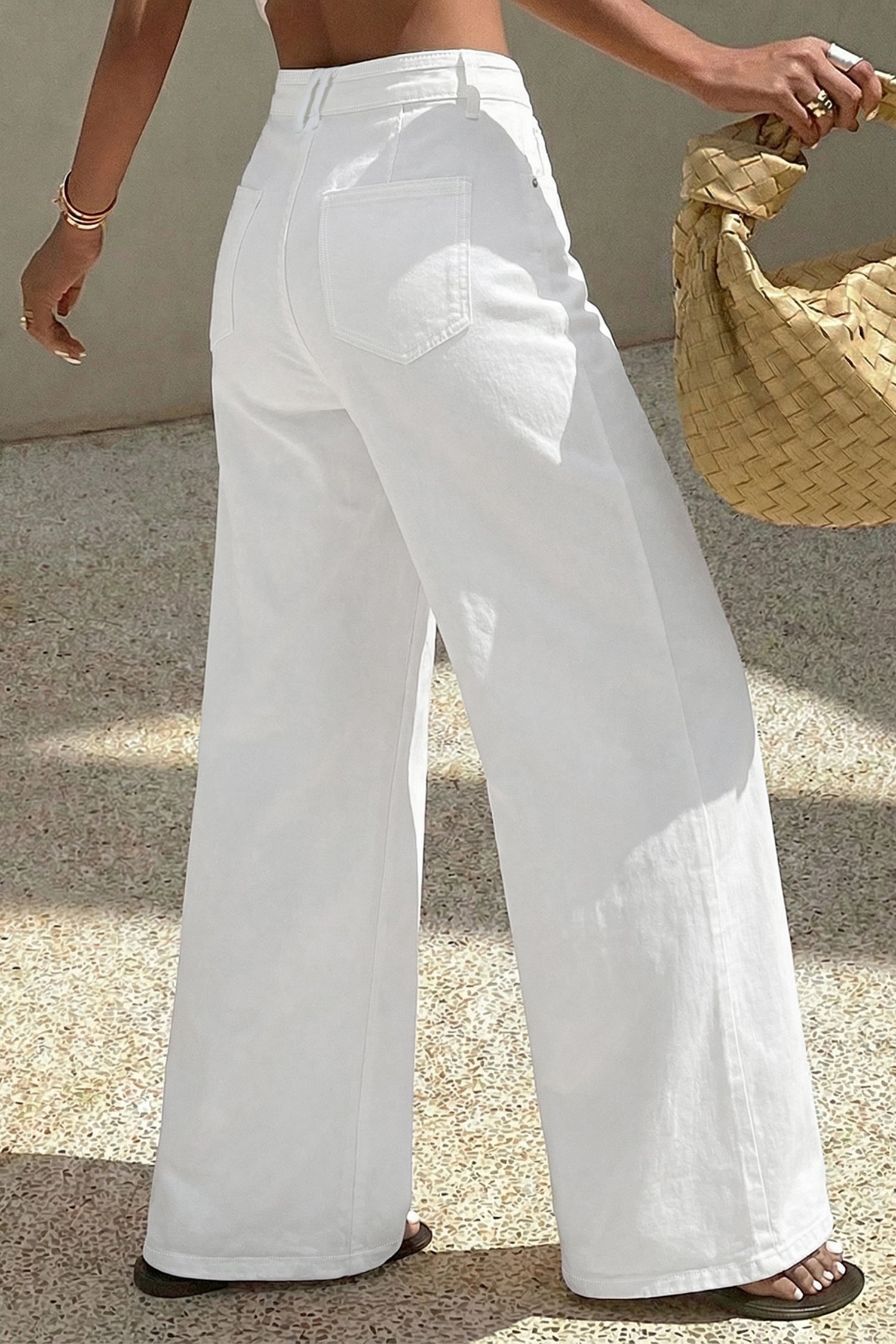 Jeans casual larghi di colore bianco unito
