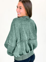 Evergreen Mineral Washed Zip-Jacken-Jacken-Stil Baumwollpullover im Stil - Miniatuur