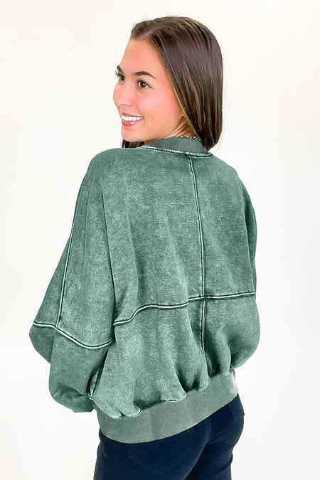 Evergreen Mineral Washed Zip-Jacken-Jacken-Stil Baumwollpullover im Stil - Detail