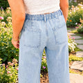 Beau Blue Studded Side Slit Leg Frayed Pocketed Wide Leg Jeans - Damesmode Afbeelding 2 - Foto 2