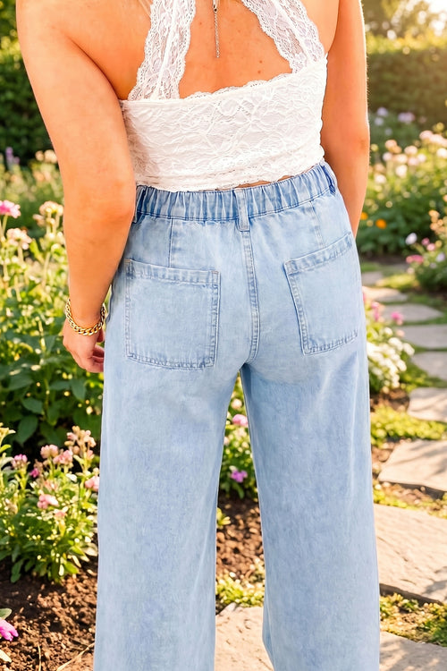 Beau Blue Studded Side Slit Leg Frayed Pocketed Wide Leg Jeans - Damesmode Afbeelding 2