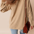 Light French Beige Solid Frilled Flap Pocket Button Up Corduroy Shacket - Foto 2