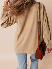 Helles französisch-beige Solid Rüschen-Taschen-Button-Up Cord-Shacket - Miniatuur