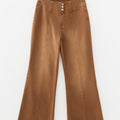 Coffee High Waist Button Fly Seamed Raw Hem Flare Jeans - Foto 3