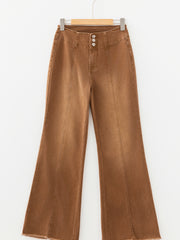 Kaffee-High-Waist-Button-Jeans mit Griff und Naht mit Rohsaum-Flare-Decke - Miniatuur