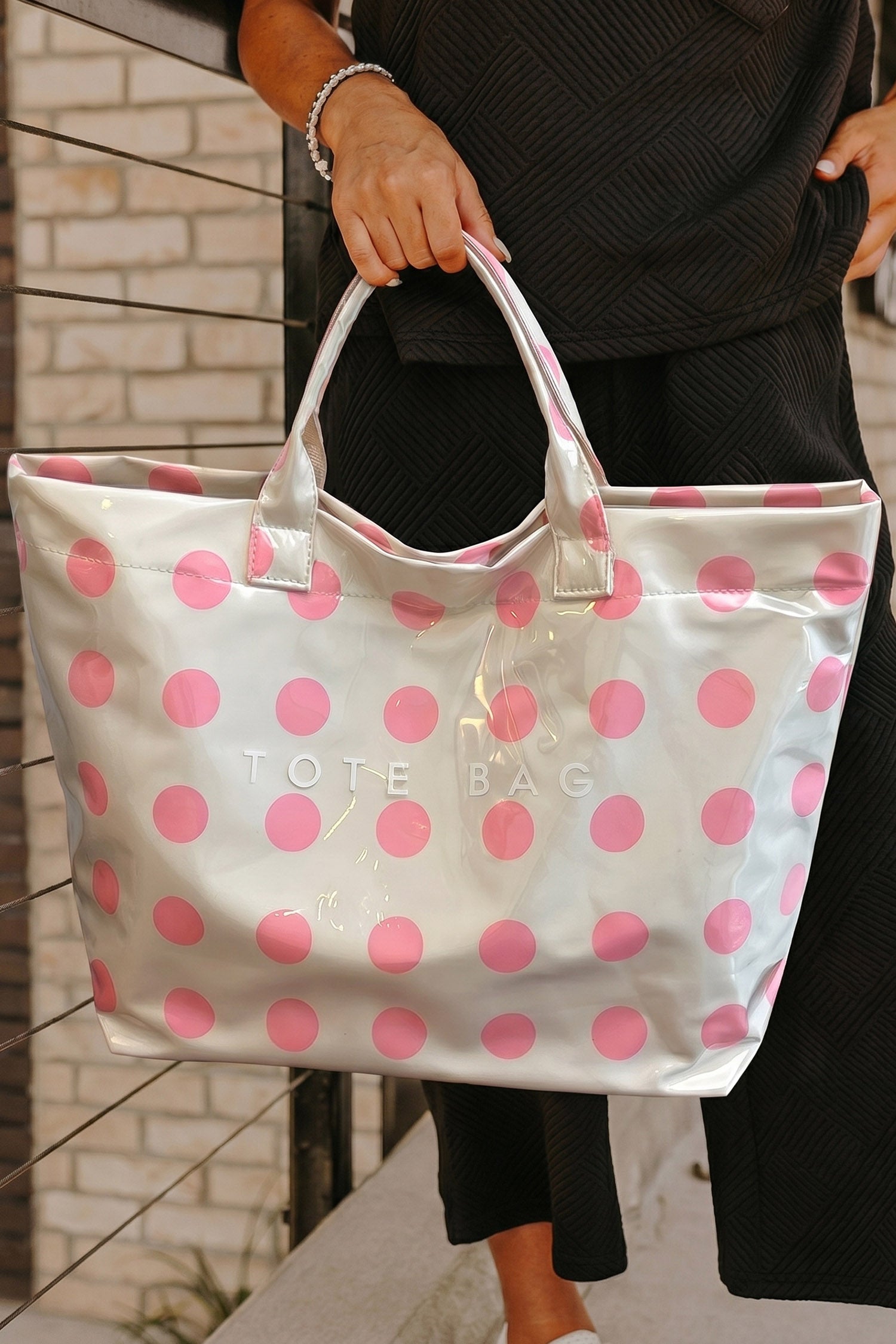 Farbe Schwarz Polka Dot Langlebige wasserdichte PVC-Tragetasche