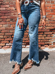 Ashleigh Blue High Waist Frayed Hem Flare Jeans - Damesmode Afbeelding 7 - Miniatuur