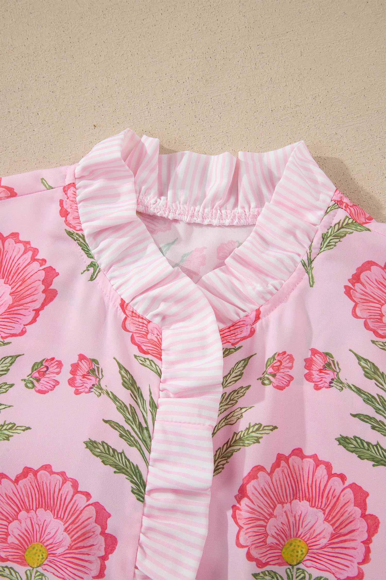 Chemise à manches bouffantes rayées rose Sweet Blooms