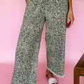 Brown Leopard Print Raw Hem Elastic Waist Loose Pull On Jeans - Damesmode Afbeelding 3 - Foto 3